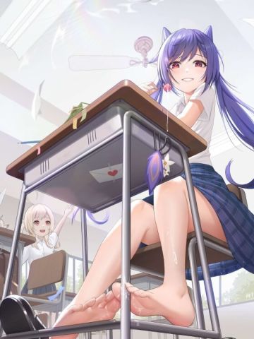 原神刻晴手机壁纸 制服裸足黑丝