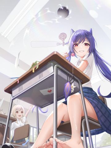 原神刻晴手机壁纸 制服裸足黑丝