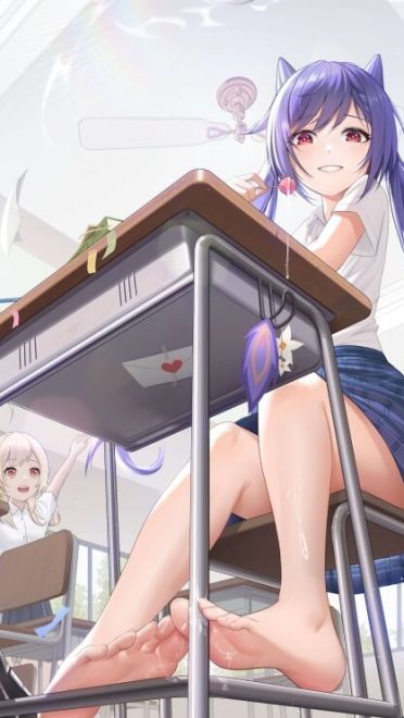 原神刻晴手机壁纸 制服裸足黑丝