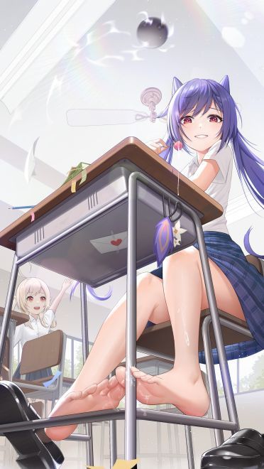 原神刻晴手机壁纸 制服裸足黑丝