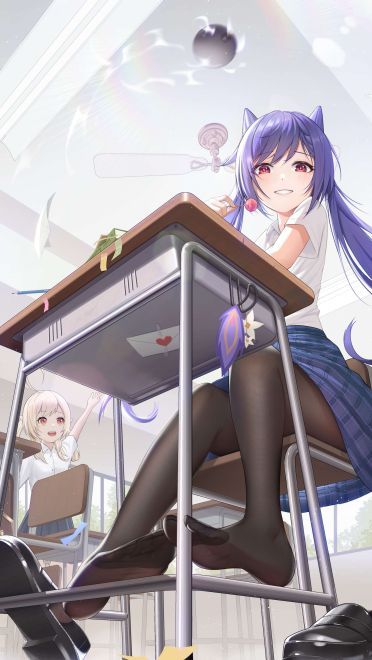 原神刻晴手机壁纸 制服裸足黑丝