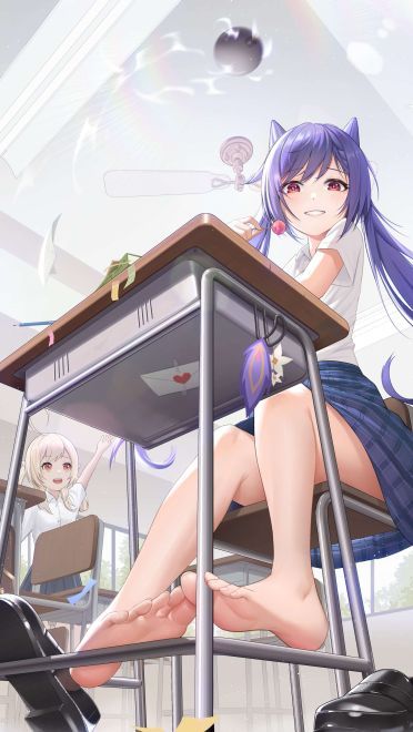 原神刻晴手机壁纸 制服裸足黑丝