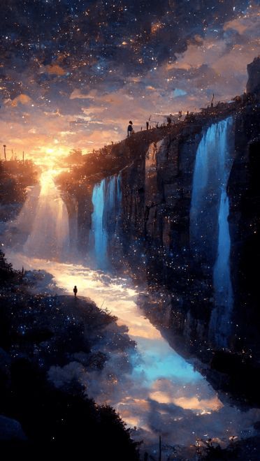 晨曦中的瀑布 动漫风景手机壁纸