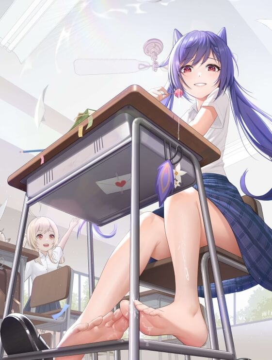 原神刻晴手机壁纸 制服裸足黑丝