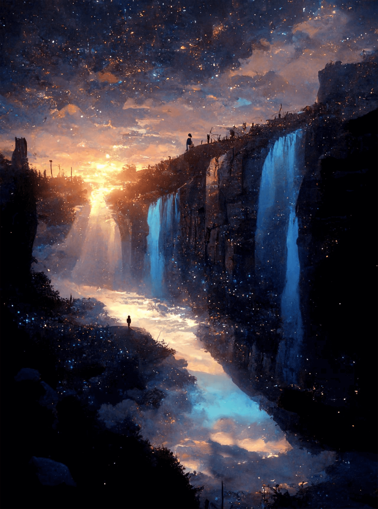 晨曦中的瀑布 动漫风景手机壁纸