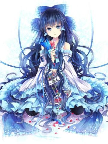 水蓝色头发的少女 手机壁纸