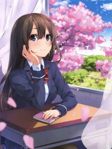 樱花树下的那可爱的少女手机壁纸