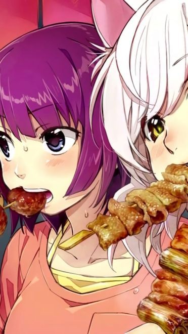 无法抵挡的诱惑：少女与美食 桌面壁纸