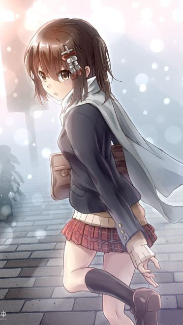戴着围巾的花季少女 手机壁纸