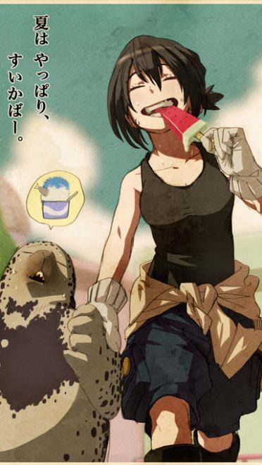 【手机壁纸】夏天一定要吃 西瓜冰棍和美少女更