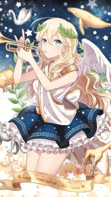 动漫少女 手机壁纸 乐器女孩