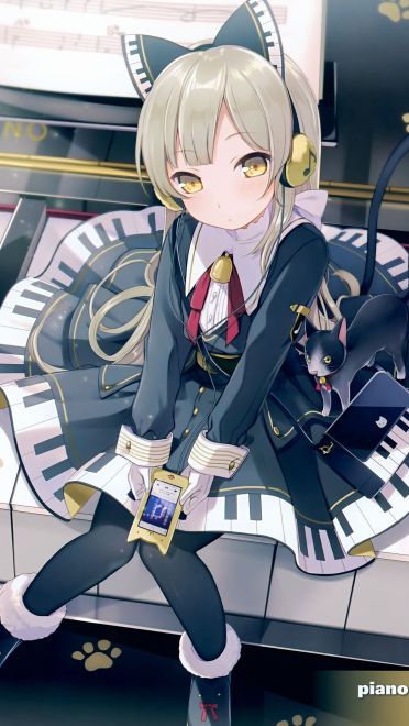 动漫少女 手机壁纸 乐器女孩