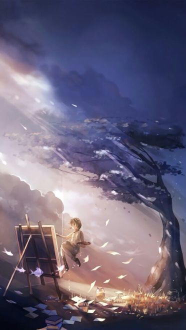 空景插画 手机壁纸美图 天空下的守望