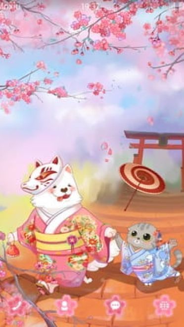 樱花树下身穿和服的端午妞妞 手机主题下载