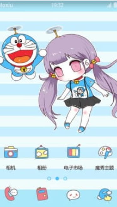 哆啦A梦与萌妹子 安卓手机主题下载