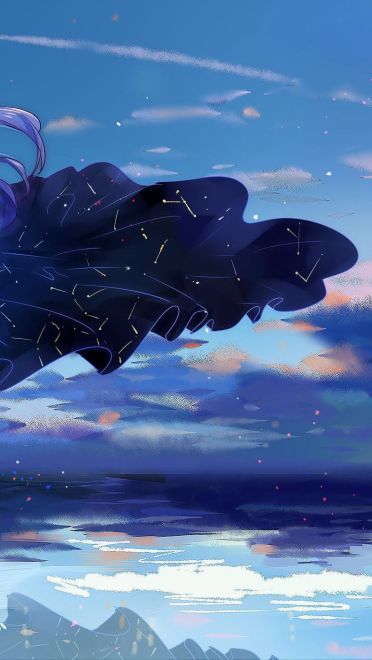 星空下的小天使 星尘插画电脑壁纸下载(1)