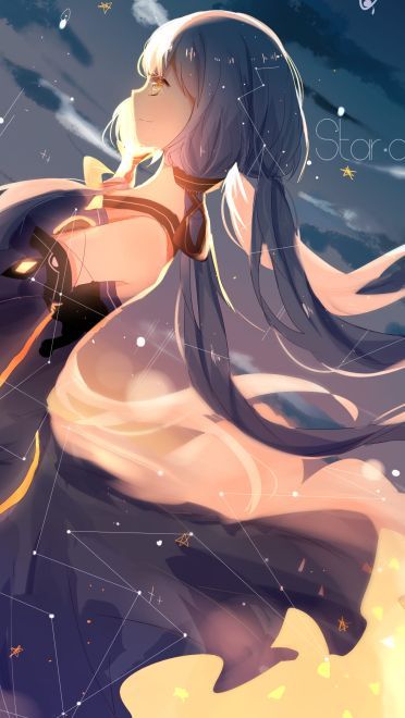 星空下的小天使 星尘插画电脑壁纸下载(1)