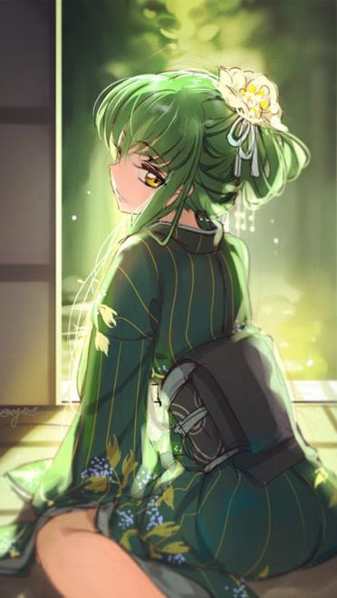 绿色长发的女神 C.C.手机壁纸(1)