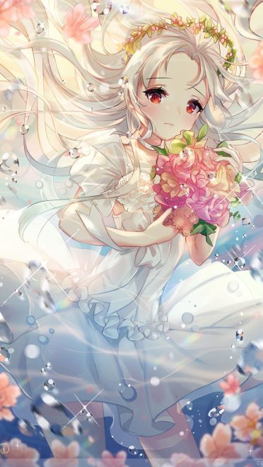 鲜花配美人 二次元萌少女手机壁纸