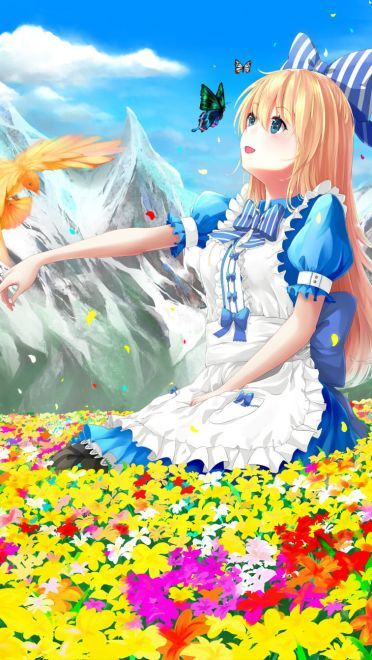 鲜花配美人 二次元萌少女手机壁纸