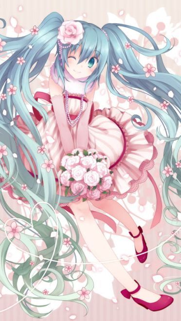 鲜花配美人 二次元萌少女手机壁纸