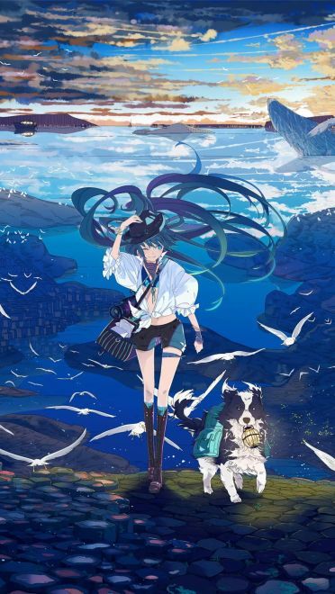 面带微笑的二次元美少女手机壁纸