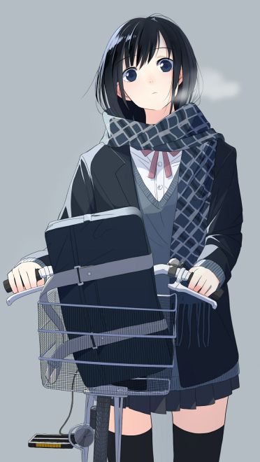 面带微笑的二次元美少女手机壁纸