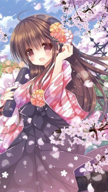 樱花树下的那可爱的少女手机壁纸