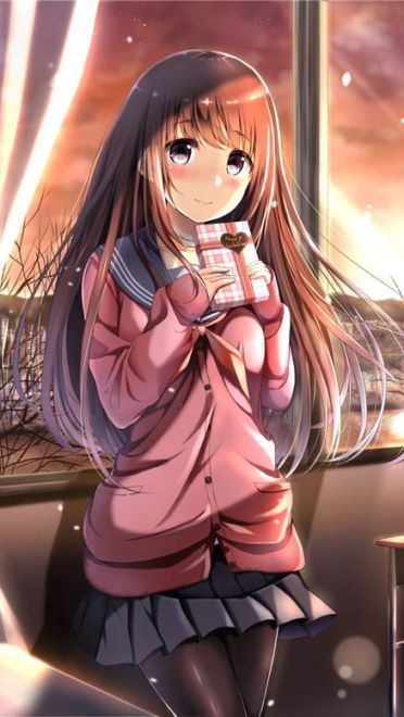 动漫少女送你爱心巧克力你接受吗？情人节限定壁纸(1)