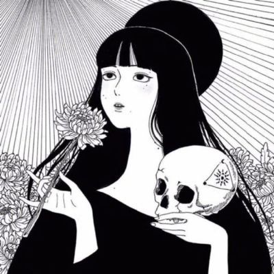 日系黑白病娇女生头像