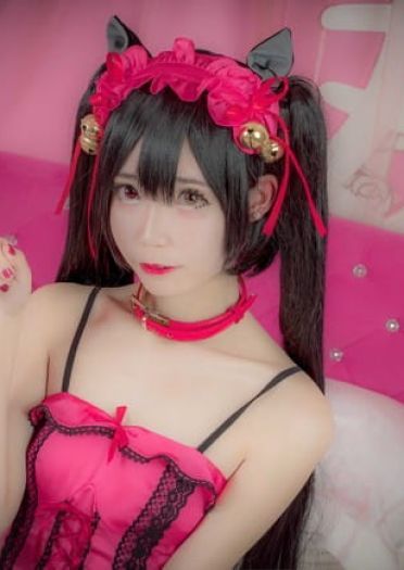 约会大作战 时崎狂三 桃色睡衣黑丝诱惑cosplay