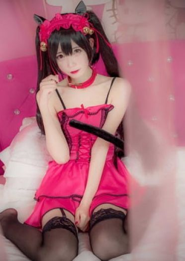 约会大作战 时崎狂三 桃色睡衣黑丝诱惑cosplay
