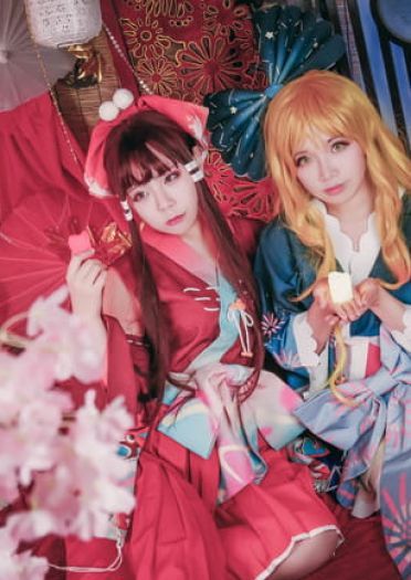 东方Project 中秋贺图 灵梦 魔理沙 cosplay