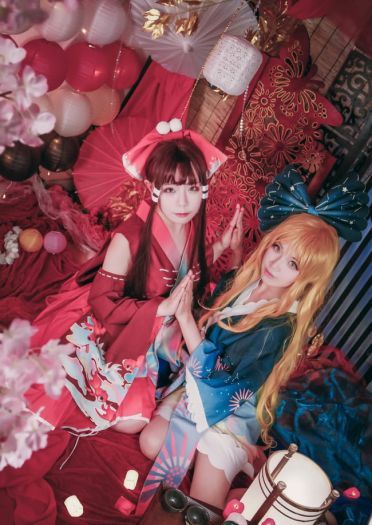 东方Project 中秋贺图 灵梦 魔理沙 cosplay