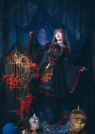 Lolita 刺绣 彼岸花 cosplay