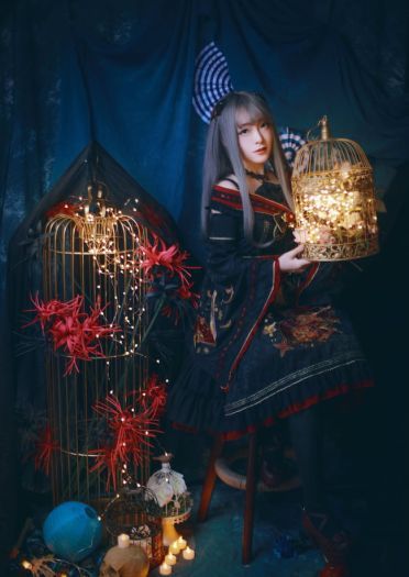 Lolita 刺绣 彼岸花 cosplay