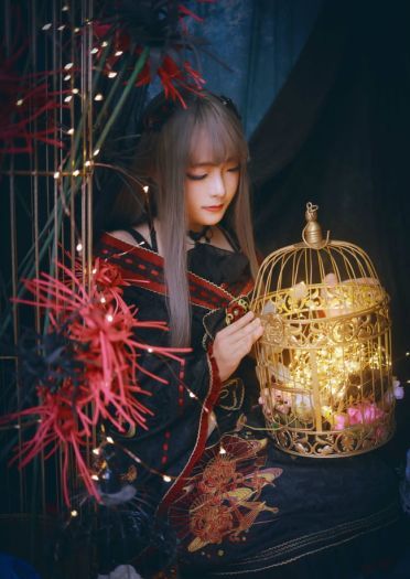 Lolita 刺绣 彼岸花 cosplay