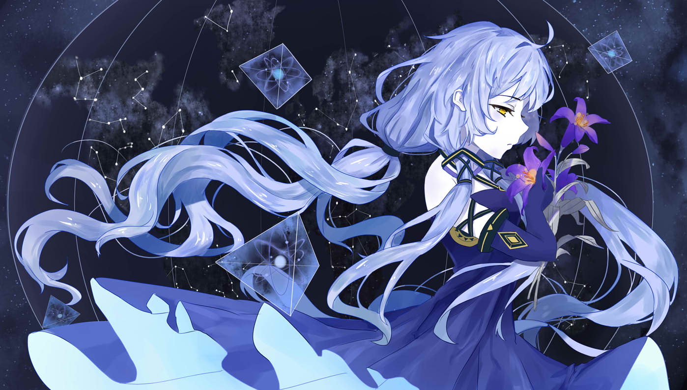 星空下的小天使 星尘插画电脑壁纸下载(1)