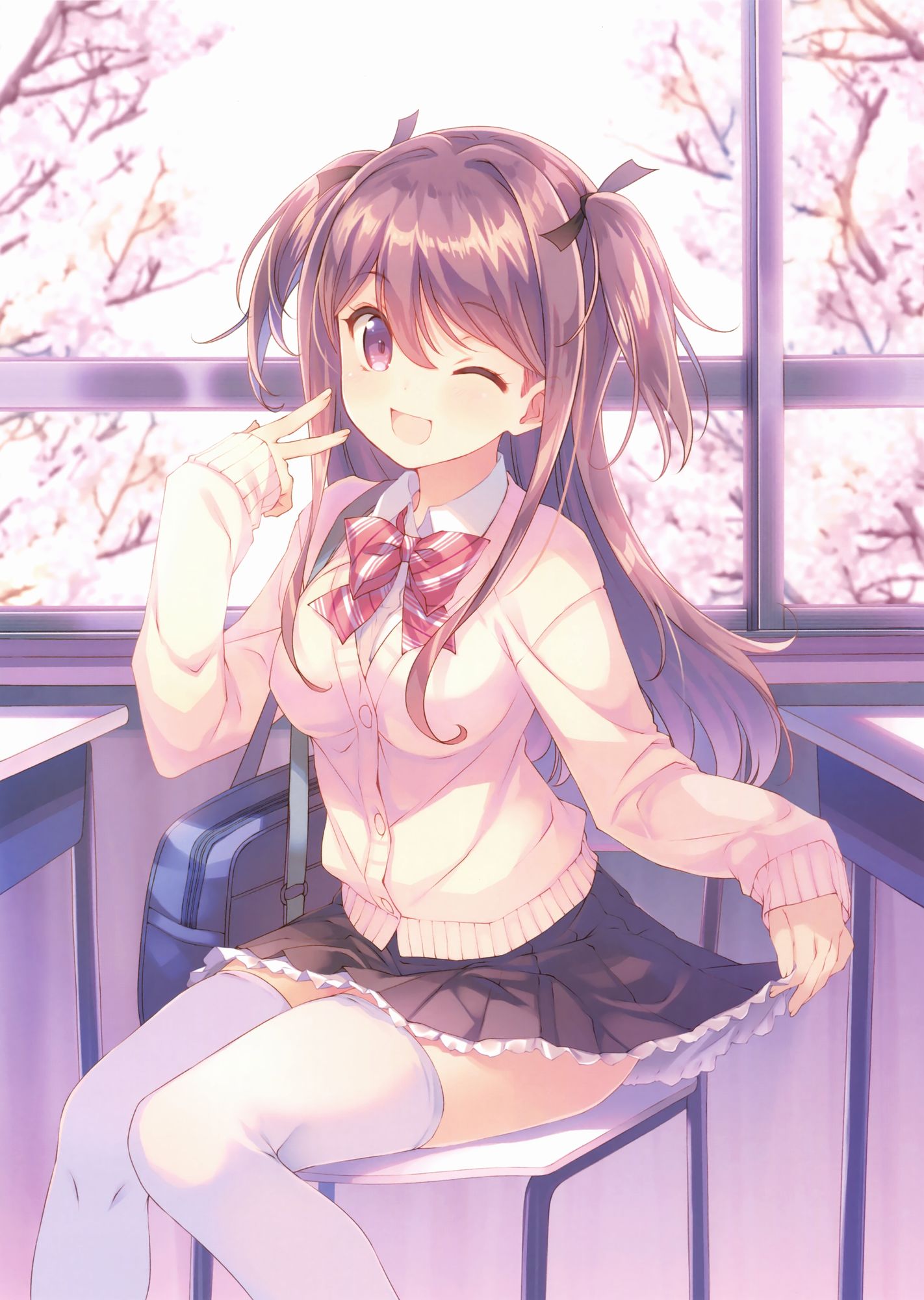 樱花树下的那可爱的少女手机壁纸