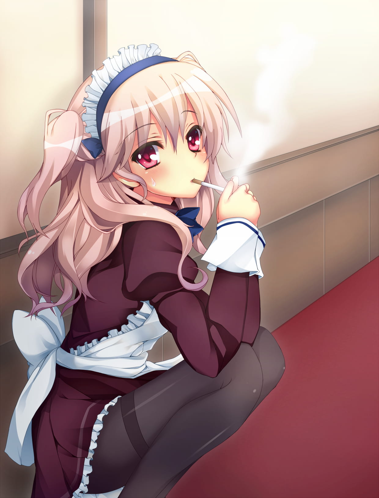 吸烟的少女 手机壁纸