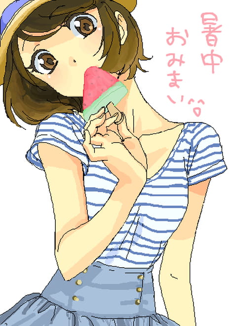 【手机壁纸】夏天一定要吃 西瓜冰棍和美少女更