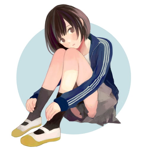 【手机壁纸】屁股着地，双腿并拢屈膝，双手抱