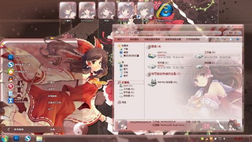 博丽灵梦  东方project  win7电脑主题