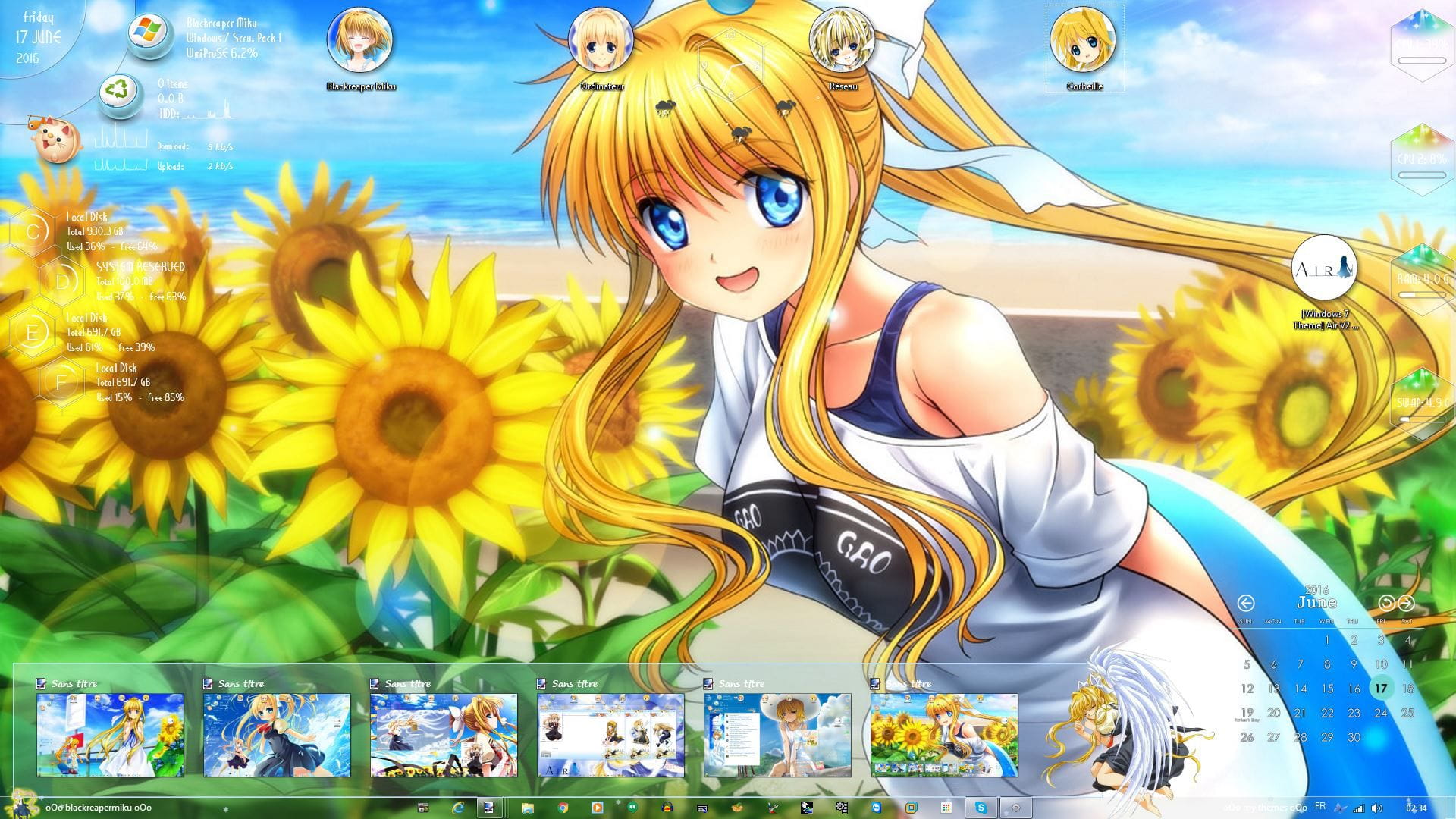 【win7主题】夏日的向日葵 AIR-神尾观铃 下载