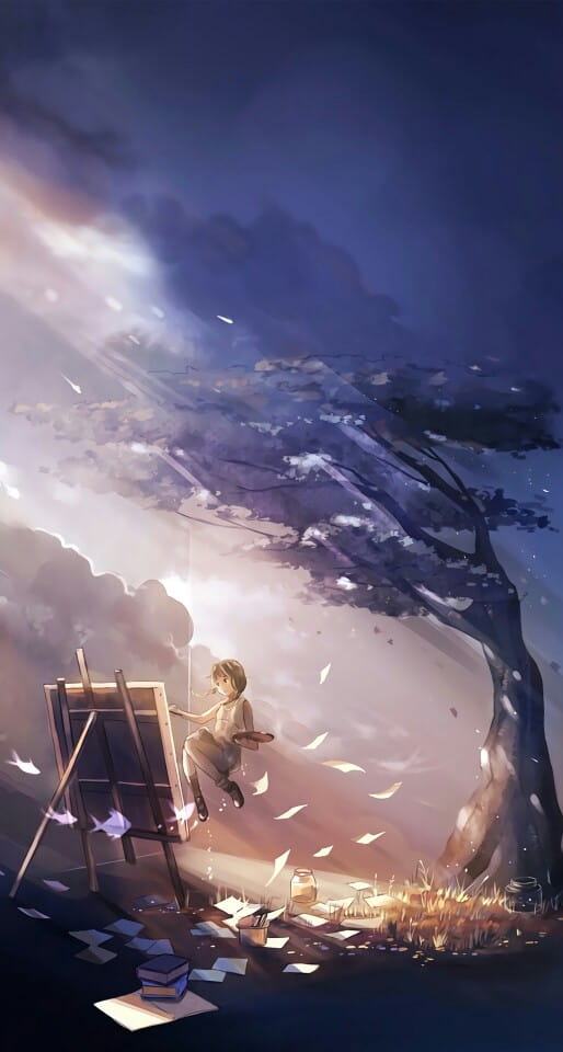 空景插画 手机壁纸美图 天空下的守望