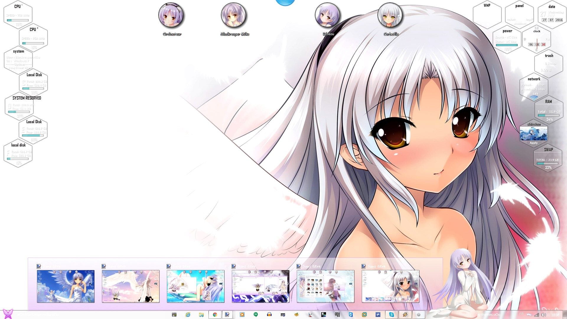 超美天使 天使的心跳立华奏 Angel Beats! win7主题