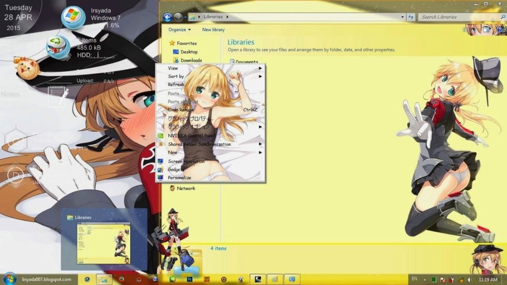 金发舰娘欧根亲王 舰队Collection win7主题