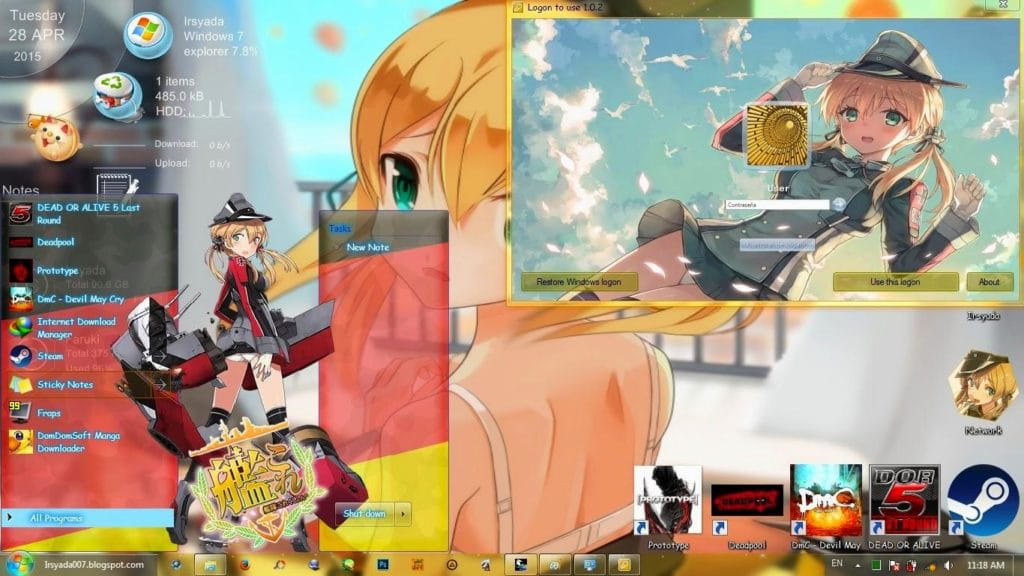 金发舰娘欧根亲王 舰队Collection win7主题