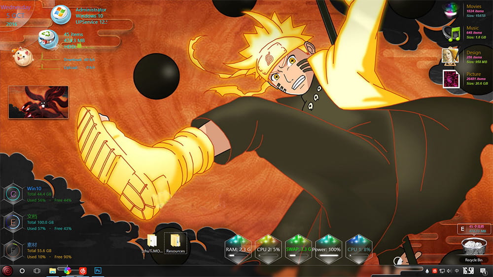 阿修罗漩涡鸣人 火影忍者 Win10主题