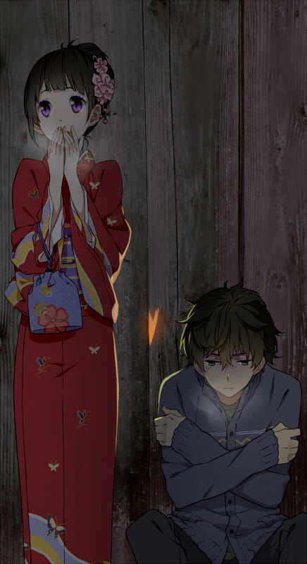 冰菓 折木奉太郎&千反田爱瑠 玫瑰色的动漫手机壁纸(1)